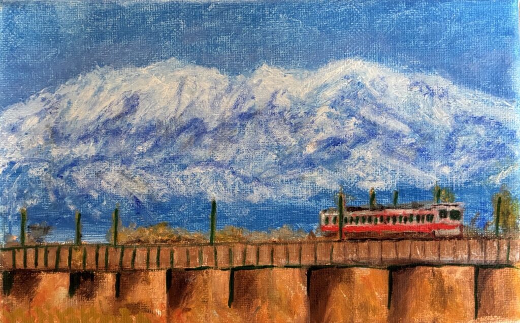 富山鉄道と立山連峰 / Toyama Railway and the Tateyama Range